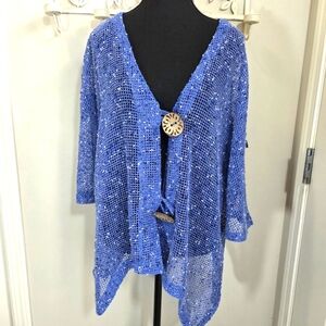 ⭐️Lulu-B Blue Knit Open Cardigan With Coconut Buttobs Size L